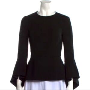 Alice + Olivia Black Flared Sleeve Peplum Blouse